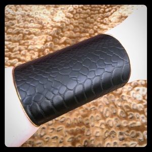 Jewelry - Black reptile leather + metal cuff bracelet Jewelry - Black reptile leather + metal cuff bracelet